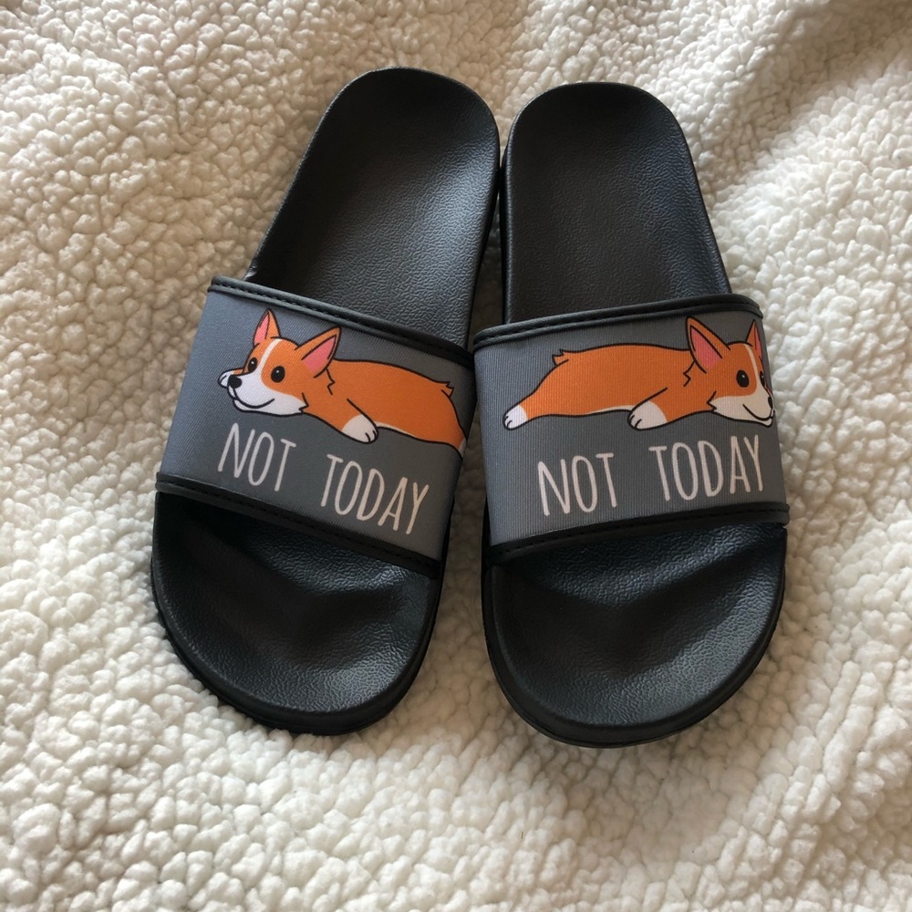 Corgi Slides - “Not Today” Splooting Corgi Sandals